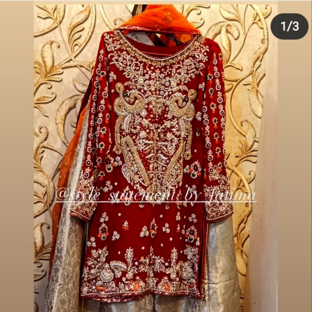 Shalwar kameez gold red formal bridal